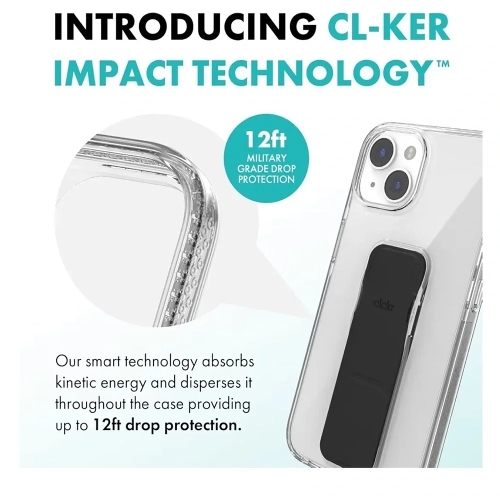 Clckr Stand & Grip Case for iPhone 14 Pro Max - Clear and Purple
